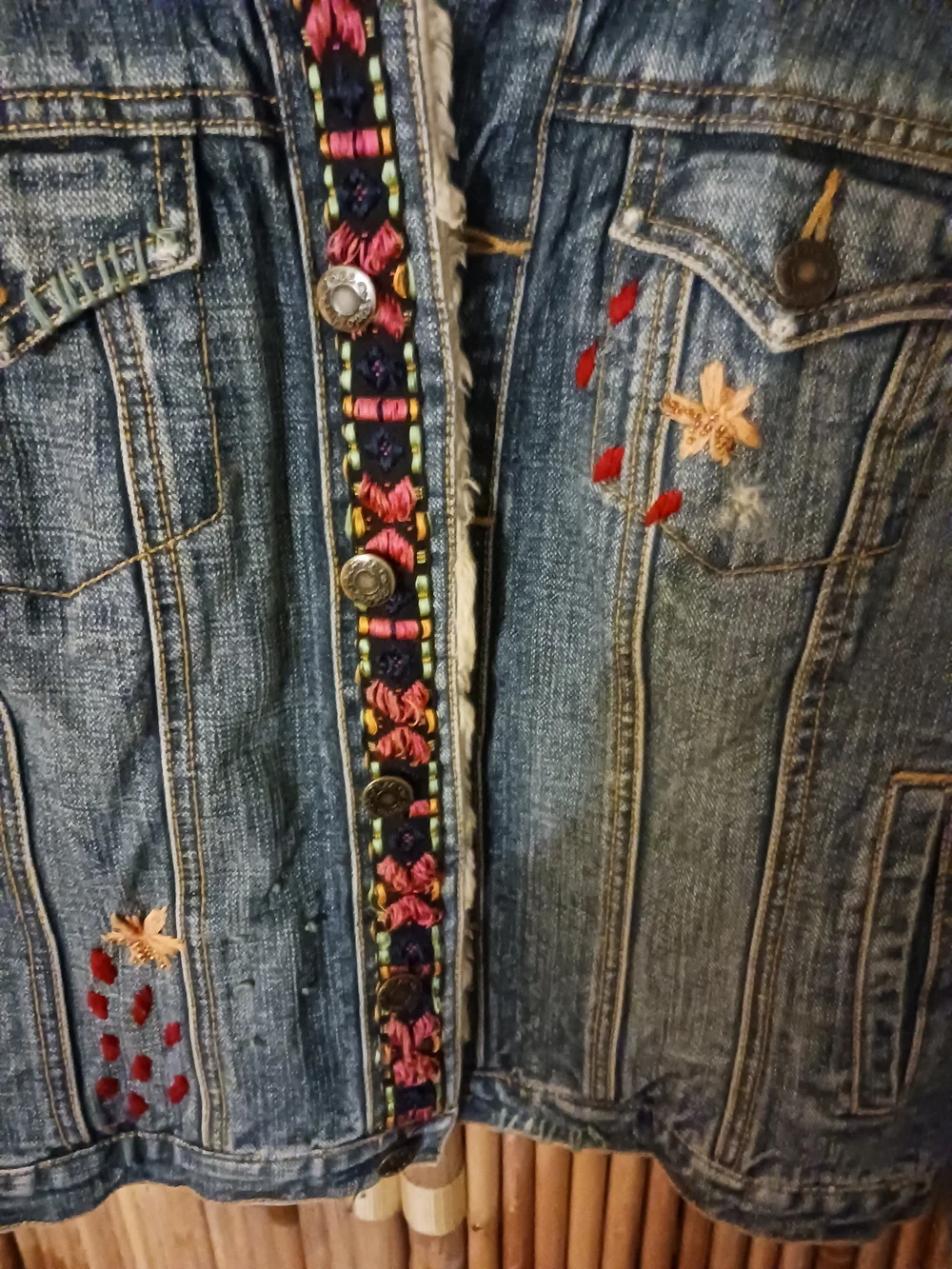 Free People Embroidered Denim Jacket with Faux Shearling Collar - Picture 5 of 7